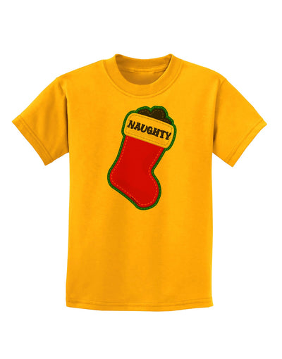 Naughty Coal Cute Christmas Stocking Childrens T-Shirt-Childrens T-Shirt-TooLoud-Gold-X-Small-Davson Sales