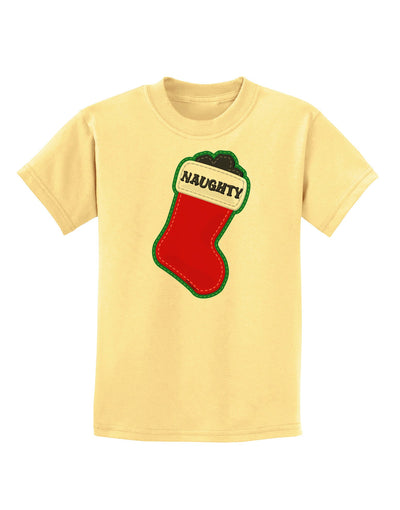 Naughty Coal Cute Christmas Stocking Childrens T-Shirt-Childrens T-Shirt-TooLoud-Daffodil-Yellow-X-Small-Davson Sales