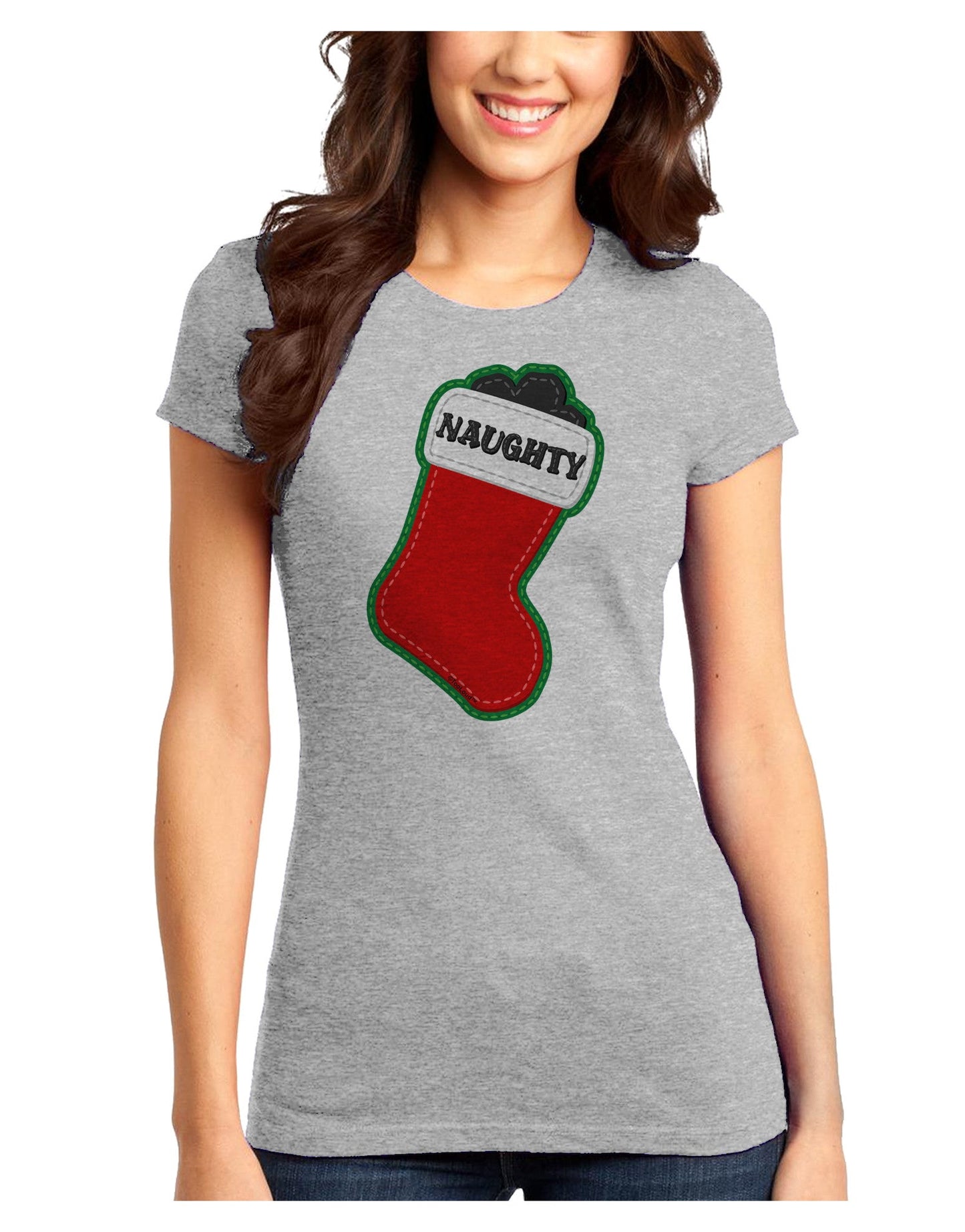Naughty Coal Cute Christmas Stocking Juniors T-Shirt-Womens Juniors T-Shirt-TooLoud-Ash-Gray-Juniors Fitted X-Small-Davson Sales