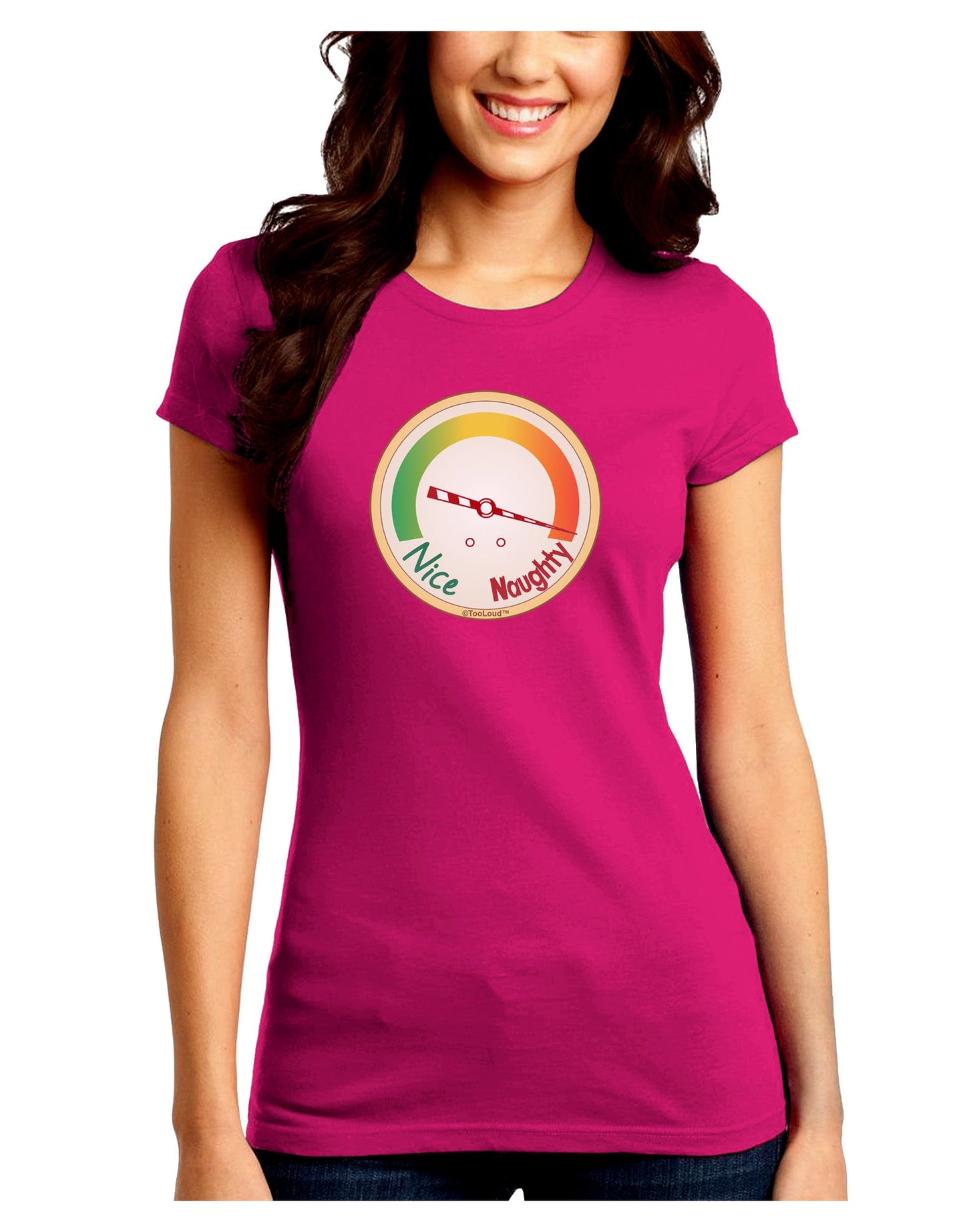 Naughty or Nice Meter Naughty Juniors Crew Dark T-Shirt-T-Shirts Juniors Tops-TooLoud-Hot-Pink-Juniors Fitted Small-Davson Sales