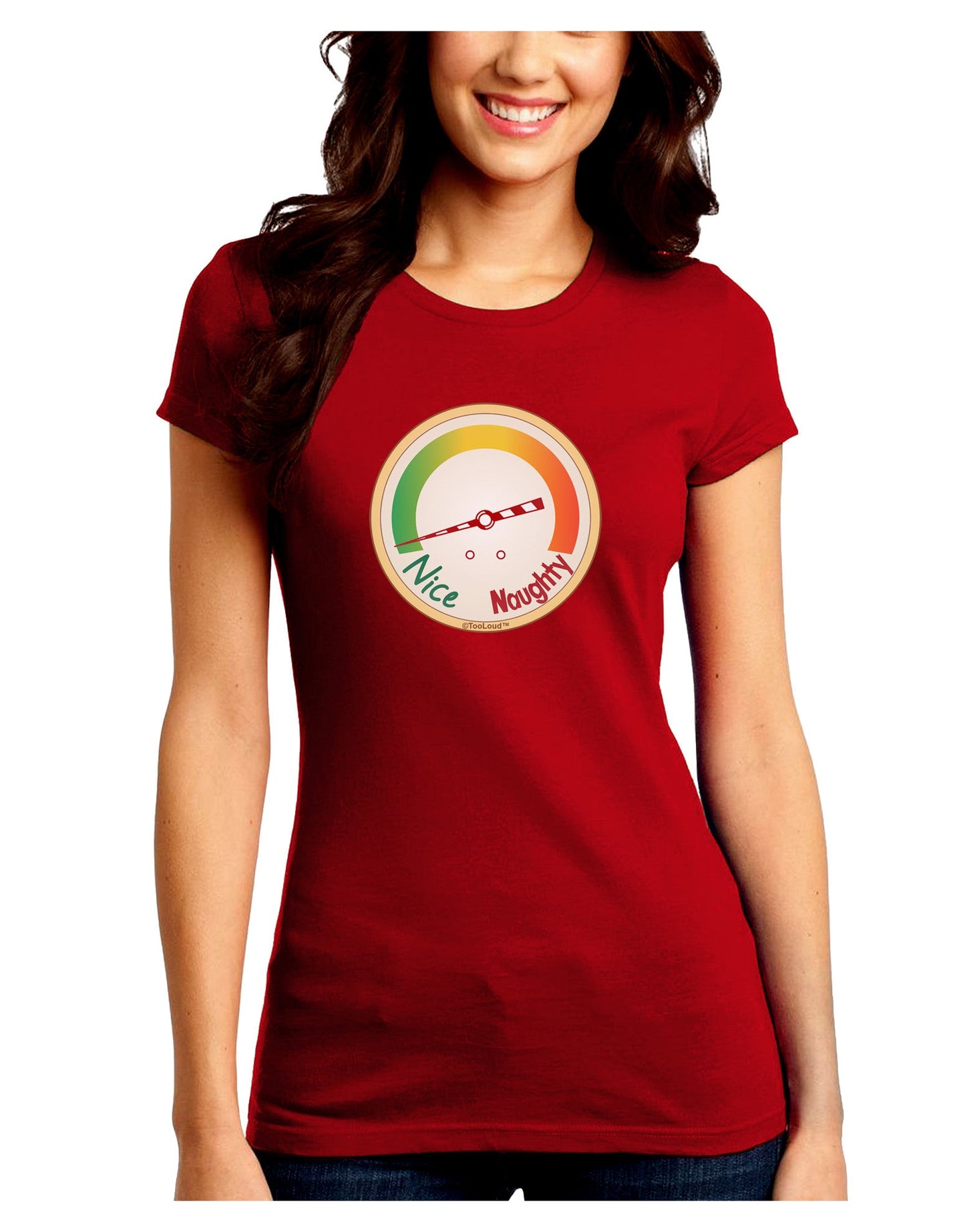 Naughty or Nice Meter Nice Juniors Crew Dark T-Shirt-T-Shirts Juniors Tops-TooLoud-Red-Juniors Fitted Small-Davson Sales