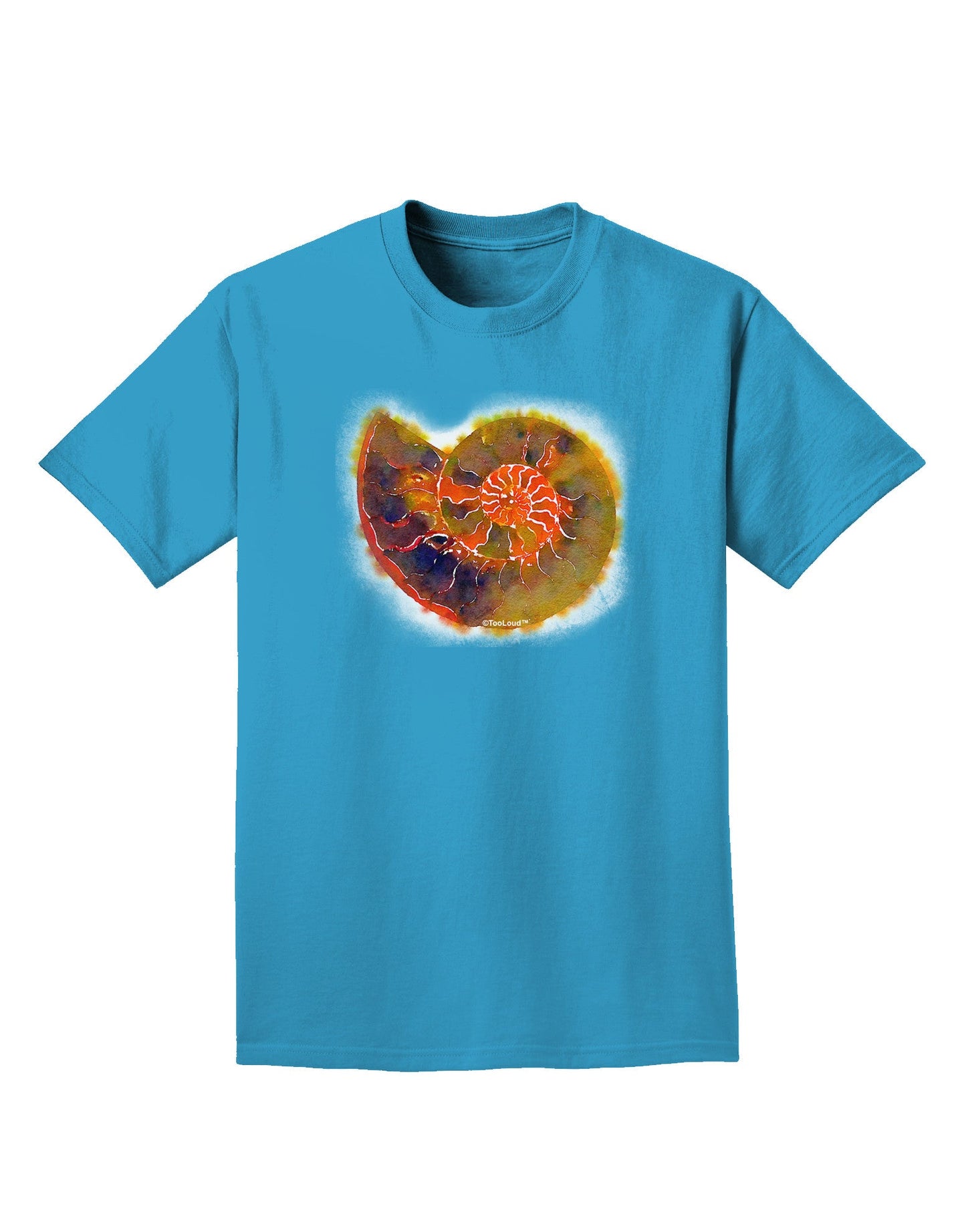 Nautilus Fossil Watercolor Adult Dark T-Shirt-Mens T-Shirt-TooLoud-Turquoise-Small-Davson Sales