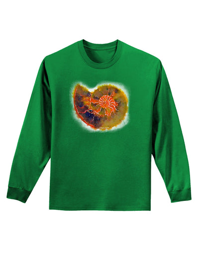 Nautilus Fossil Watercolor Adult Long Sleeve Dark T-Shirt-TooLoud-Kelly-Green-Small-Davson Sales