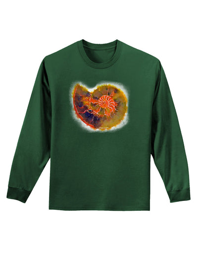 Nautilus Fossil Watercolor Adult Long Sleeve Dark T-Shirt-TooLoud-Dark-Green-Small-Davson Sales