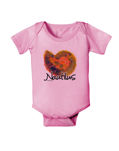 Nautilus Fossil Watercolor Text Baby Romper Bodysuit-Baby Romper-TooLoud-Pink-06-Months-Davson Sales