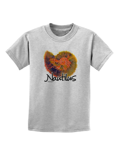 Nautilus Fossil Watercolor Text Childrens T-Shirt-Childrens T-Shirt-TooLoud-AshGray-X-Small-Davson Sales