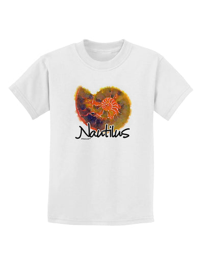 Nautilus Fossil Watercolor Text Childrens T-Shirt-Childrens T-Shirt-TooLoud-White-X-Small-Davson Sales