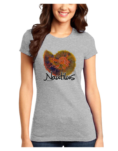 Nautilus Fossil Watercolor Text Juniors T-Shirt-Womens Juniors T-Shirt-TooLoud-Ash-Gray-Juniors Fitted X-Small-Davson Sales