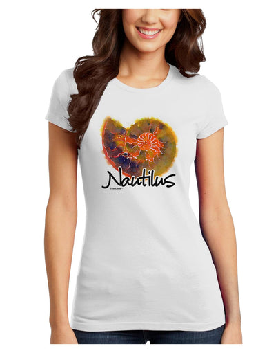 Nautilus Fossil Watercolor Text Juniors T-Shirt-Womens Juniors T-Shirt-TooLoud-White-Juniors Fitted X-Small-Davson Sales