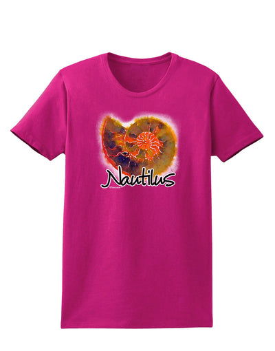 Nautilus Fossil Watercolor Text Womens Dark T-Shirt-TooLoud-Hot-Pink-Small-Davson Sales