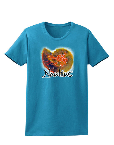 Nautilus Fossil Watercolor Text Womens Dark T-Shirt-TooLoud-Turquoise-X-Small-Davson Sales