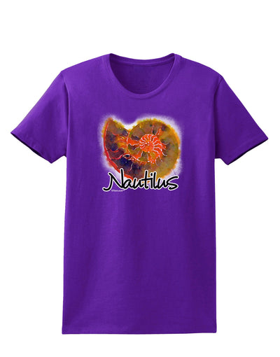 Nautilus Fossil Watercolor Text Womens Dark T-Shirt-TooLoud-Purple-X-Small-Davson Sales