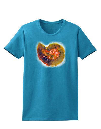 Nautilus Fossil Watercolor Womens Dark T-Shirt-TooLoud-Turquoise-X-Small-Davson Sales