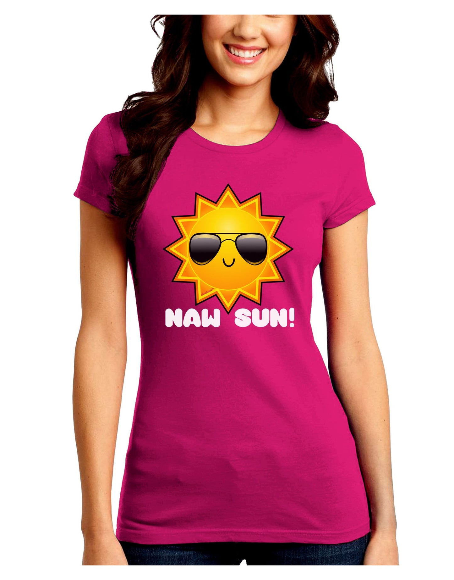 Naw Sun Cute Sun Dark Juniors Petite Crew Dark T-Shirt-T-Shirts Juniors Tops-TooLoud-Hot-Pink-Juniors Fitted Small-Davson Sales