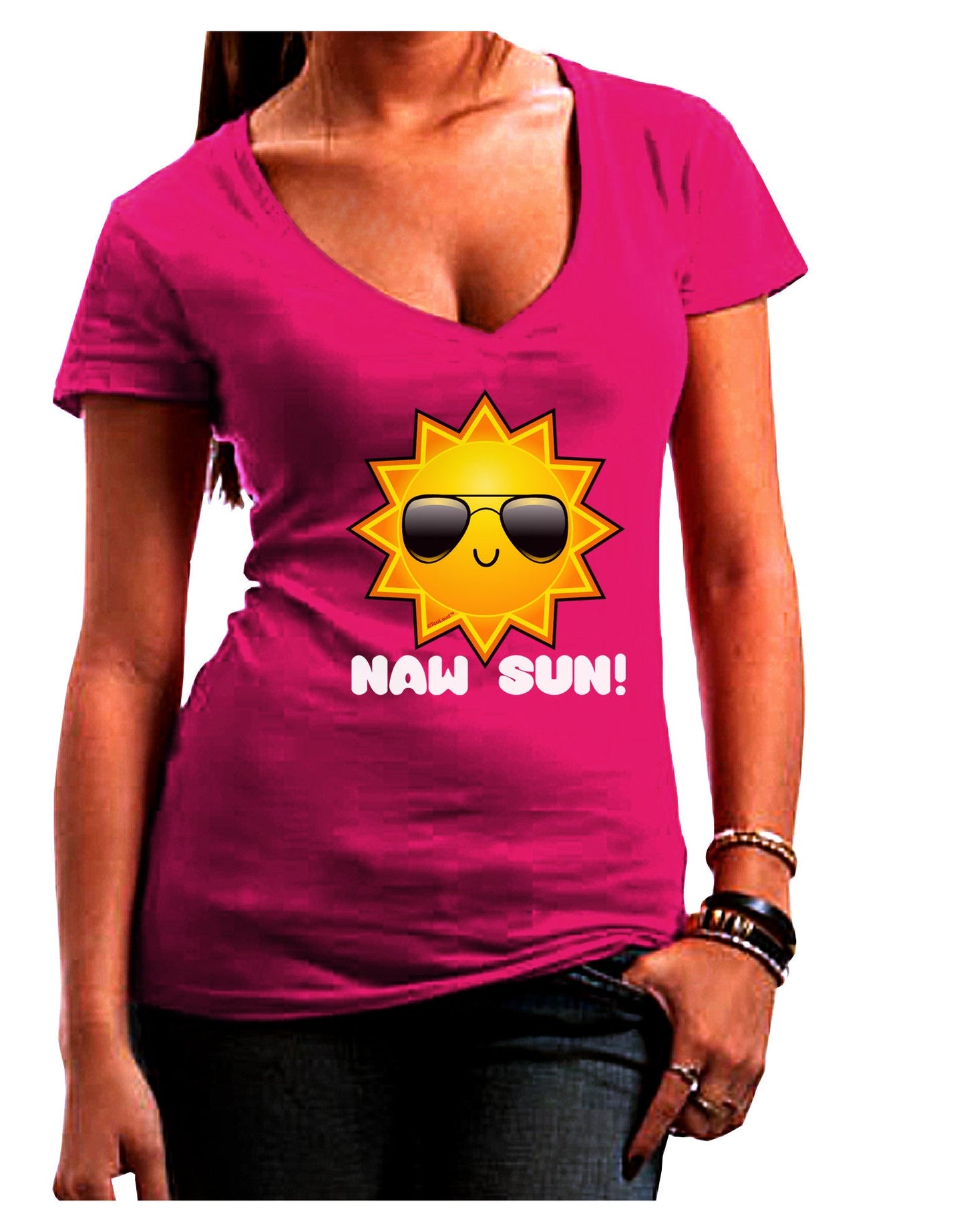 Naw Sun Cute Sun Dark Womens V-Neck Dark T-Shirt-Womens V-Neck T-Shirts-TooLoud-Hot-Pink-Juniors Fitted Small-Davson Sales