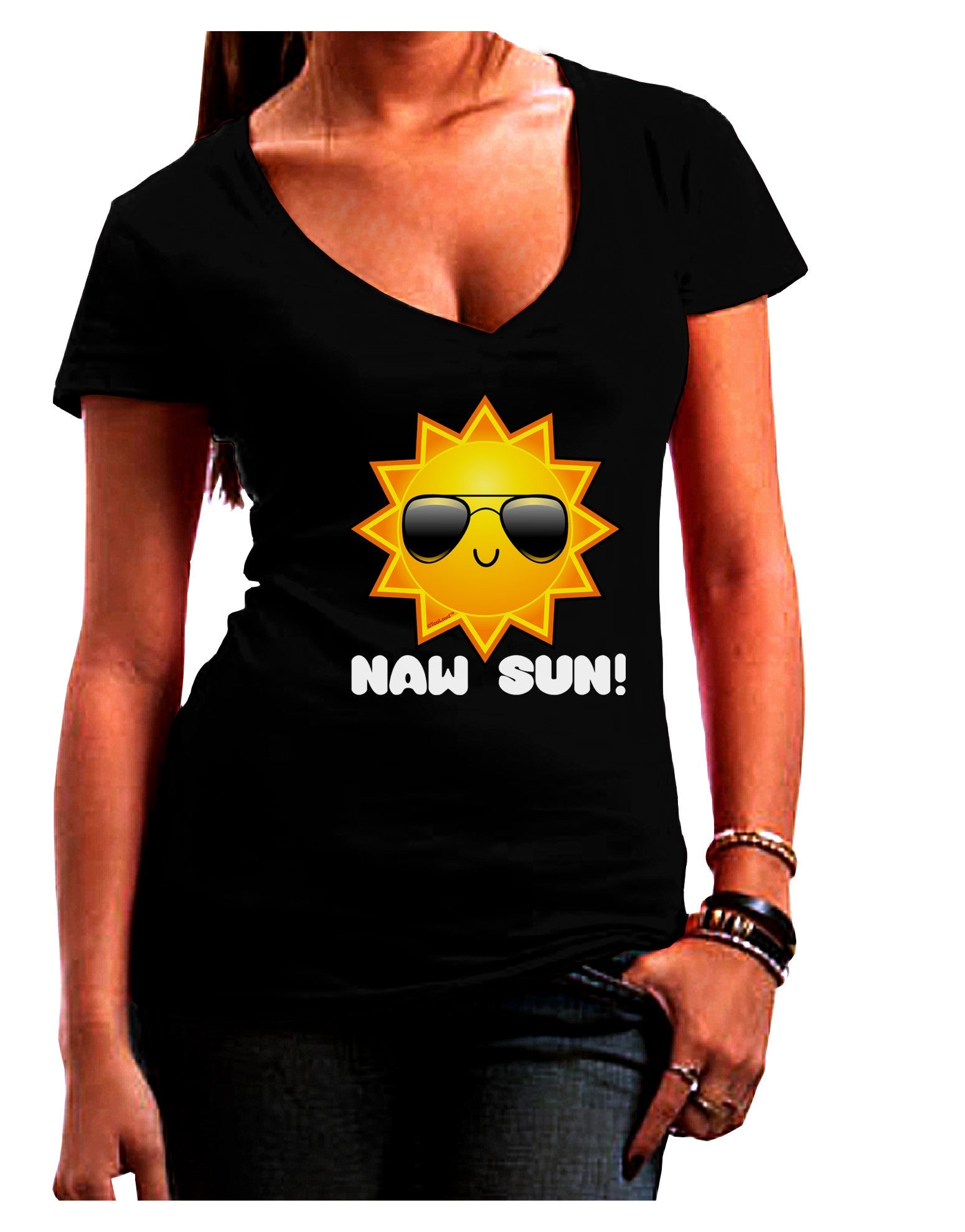 Naw Sun Cute Sun Dark Womens V-Neck Dark T-Shirt-Womens V-Neck T-Shirts-TooLoud-Black-Juniors Fitted Small-Davson Sales