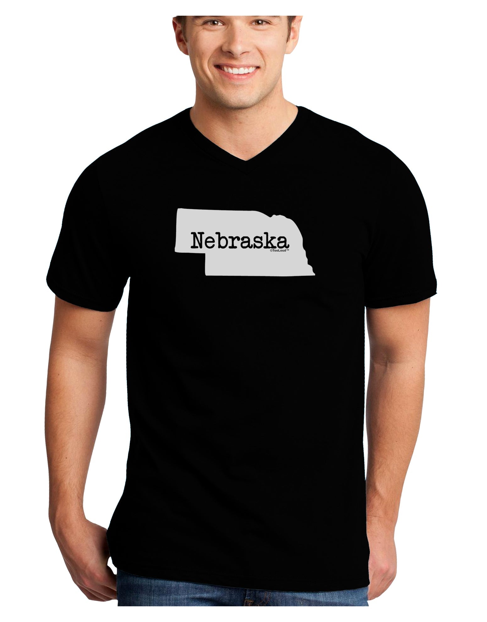 Nebraska - United States Shape Adult Dark V-Neck T-Shirt by TooLoud-Mens V-Neck T-Shirt-TooLoud-Black-Small-Davson Sales