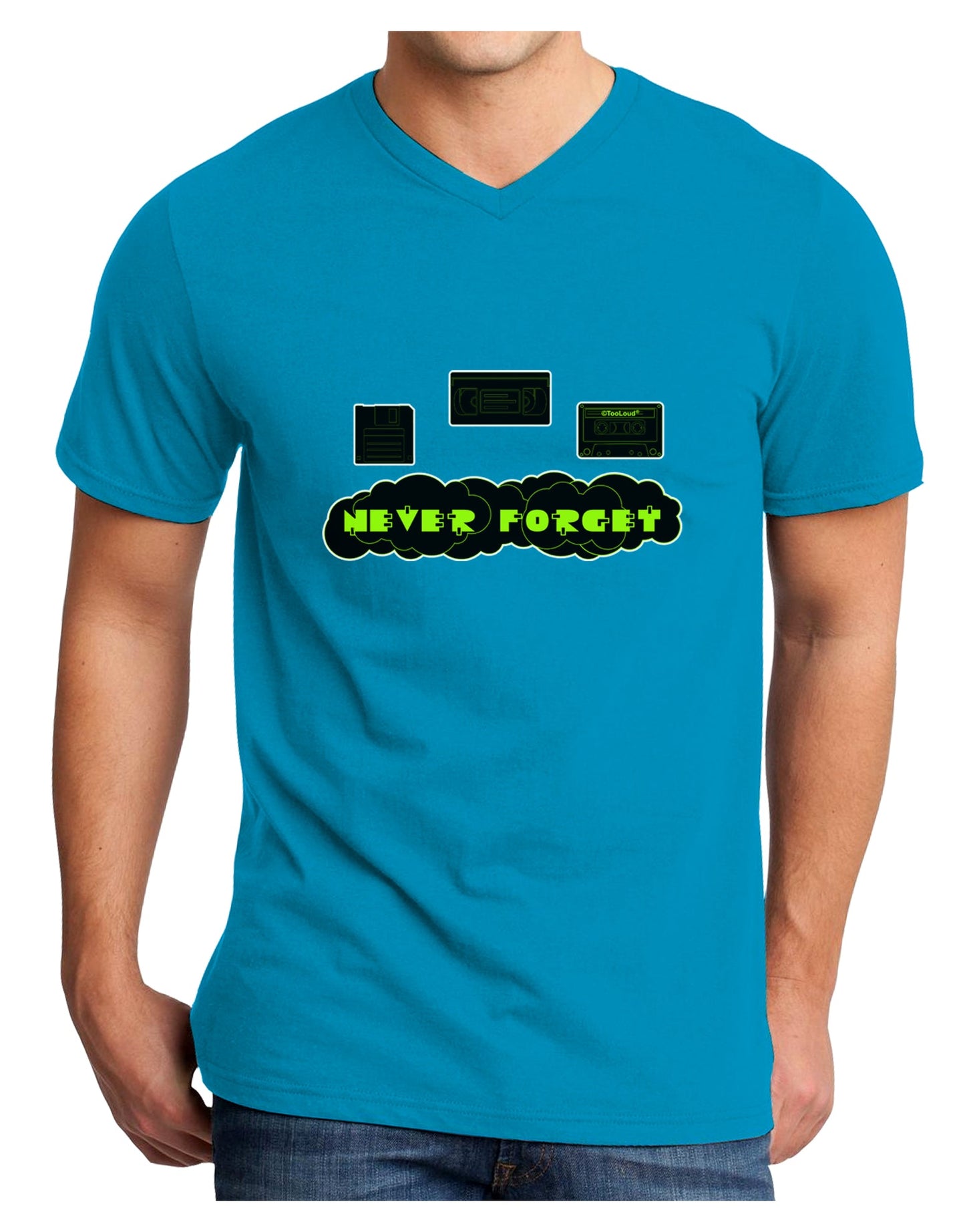 Never Forget Retro 80's Funny Adult Dark V-Neck T-Shirt by TooLoud-Mens V-Neck T-Shirt-TooLoud-Turquoise-Small-Davson Sales