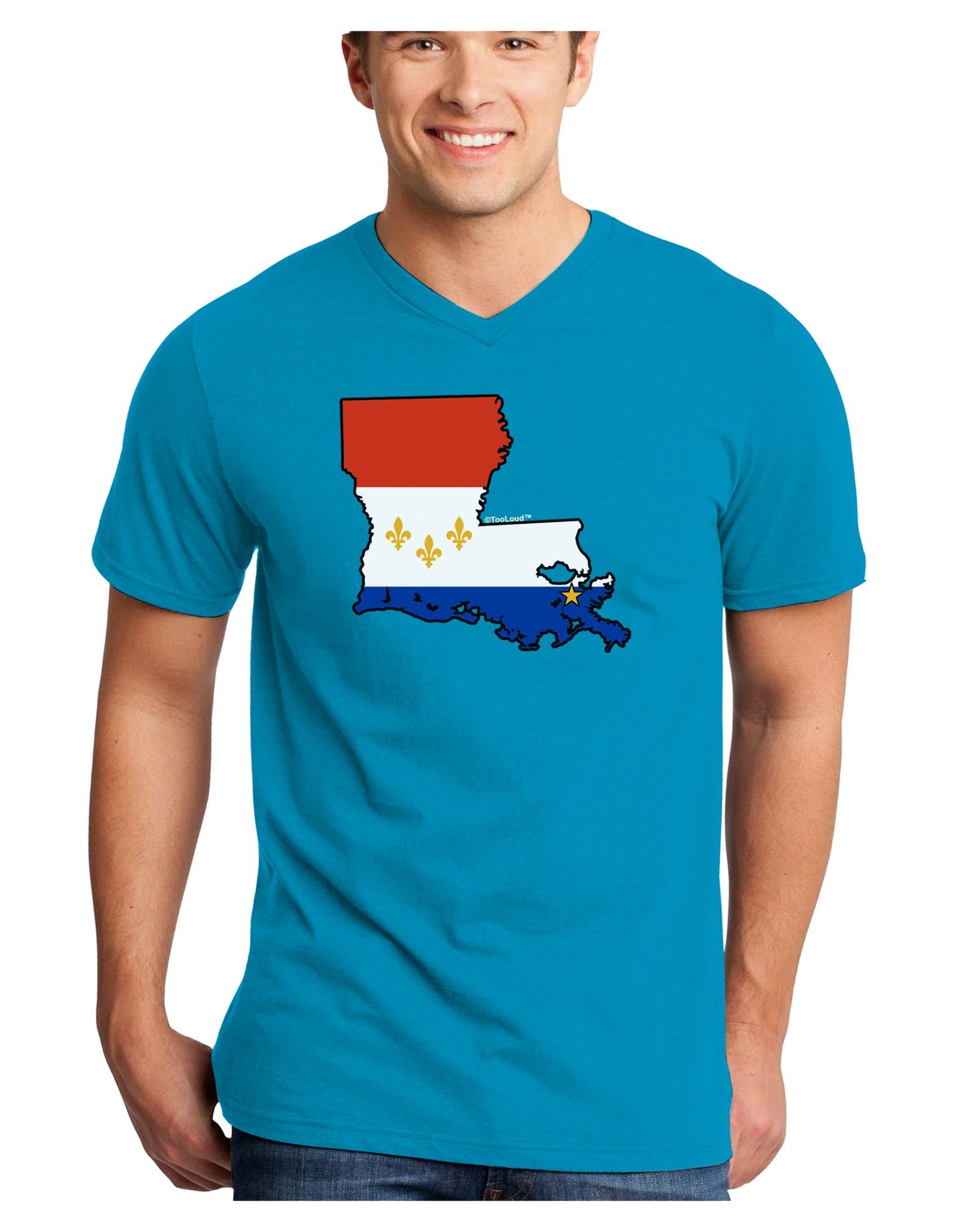 New Orleans Louisiana Flag Adult Dark V-Neck T-Shirt-TooLoud-Turquoise-Small-Davson Sales