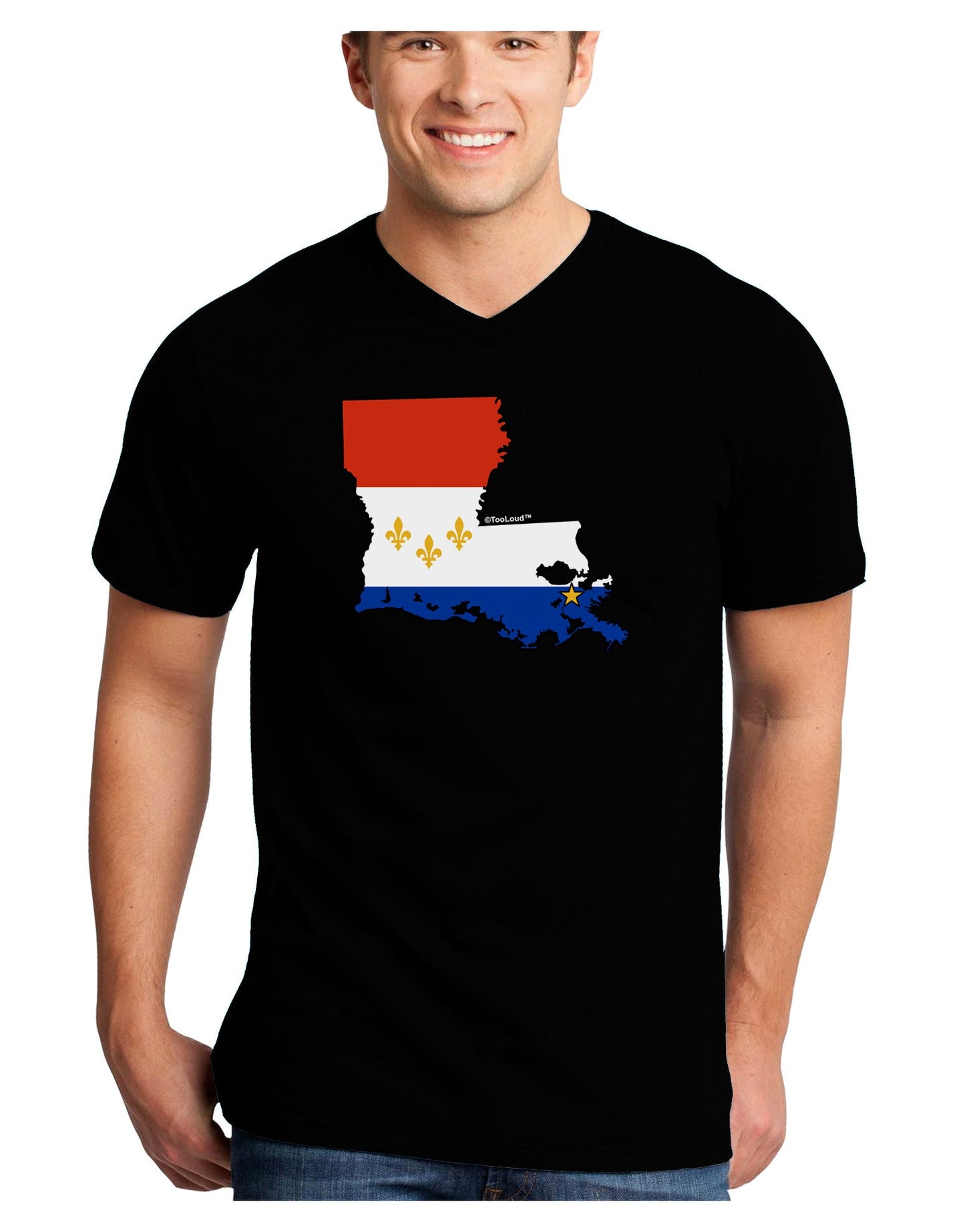 New Orleans Louisiana Flag Adult Dark V-Neck T-Shirt-TooLoud-Black-Small-Davson Sales