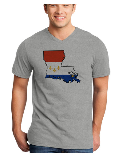 New Orleans Louisiana Flag Adult V-Neck T-shirt-Mens V-Neck T-Shirt-TooLoud-HeatherGray-Small-Davson Sales