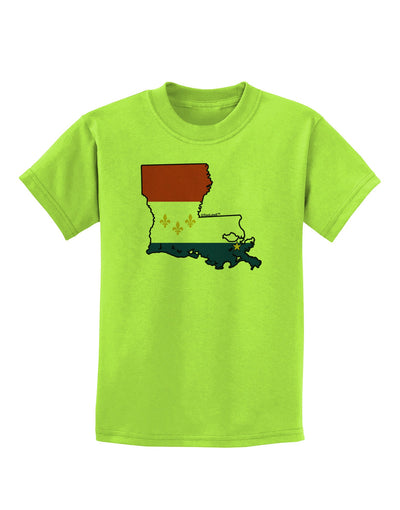 New Orleans Louisiana Flag Childrens T-Shirt-Childrens T-Shirt-TooLoud-Lime-Green-X-Small-Davson Sales