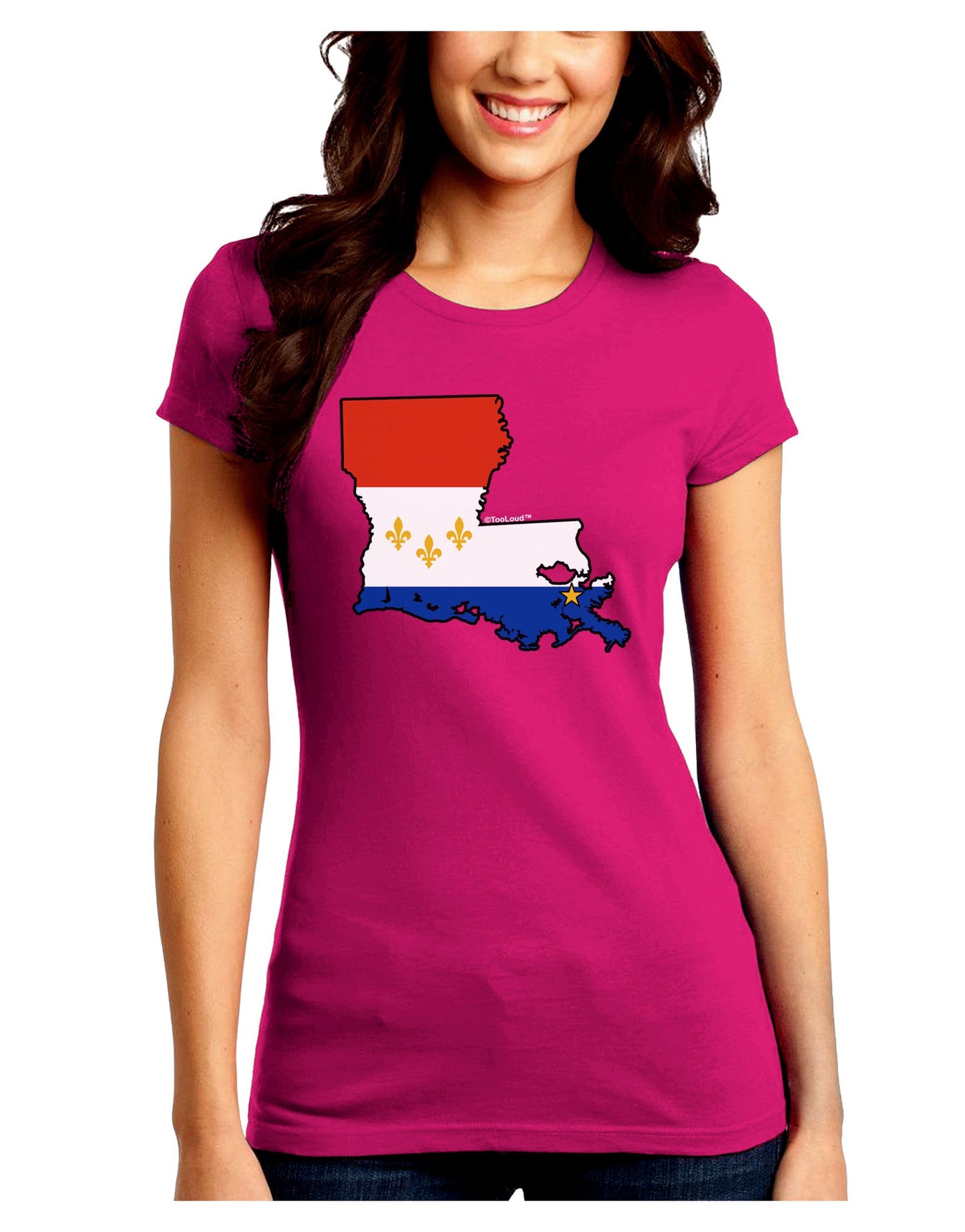 New Orleans Louisiana Flag Juniors Petite Crew Dark T-Shirt-T-Shirts Juniors Tops-TooLoud-Hot-Pink-Juniors Fitted Small-Davson Sales