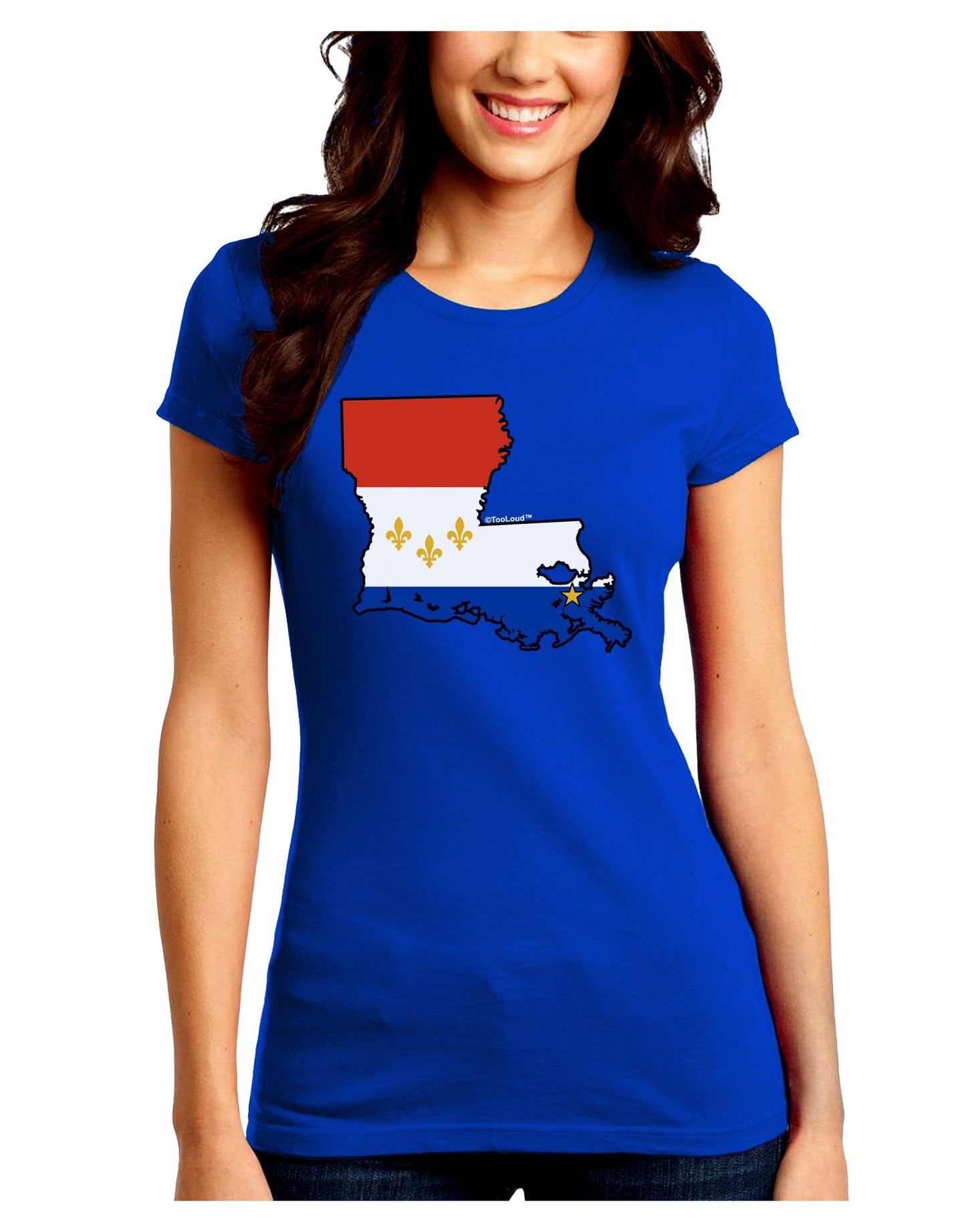 New Orleans Louisiana Flag Juniors Petite Crew Dark T-Shirt-T-Shirts Juniors Tops-TooLoud-Royal-Blue-Juniors Fitted Small-Davson Sales