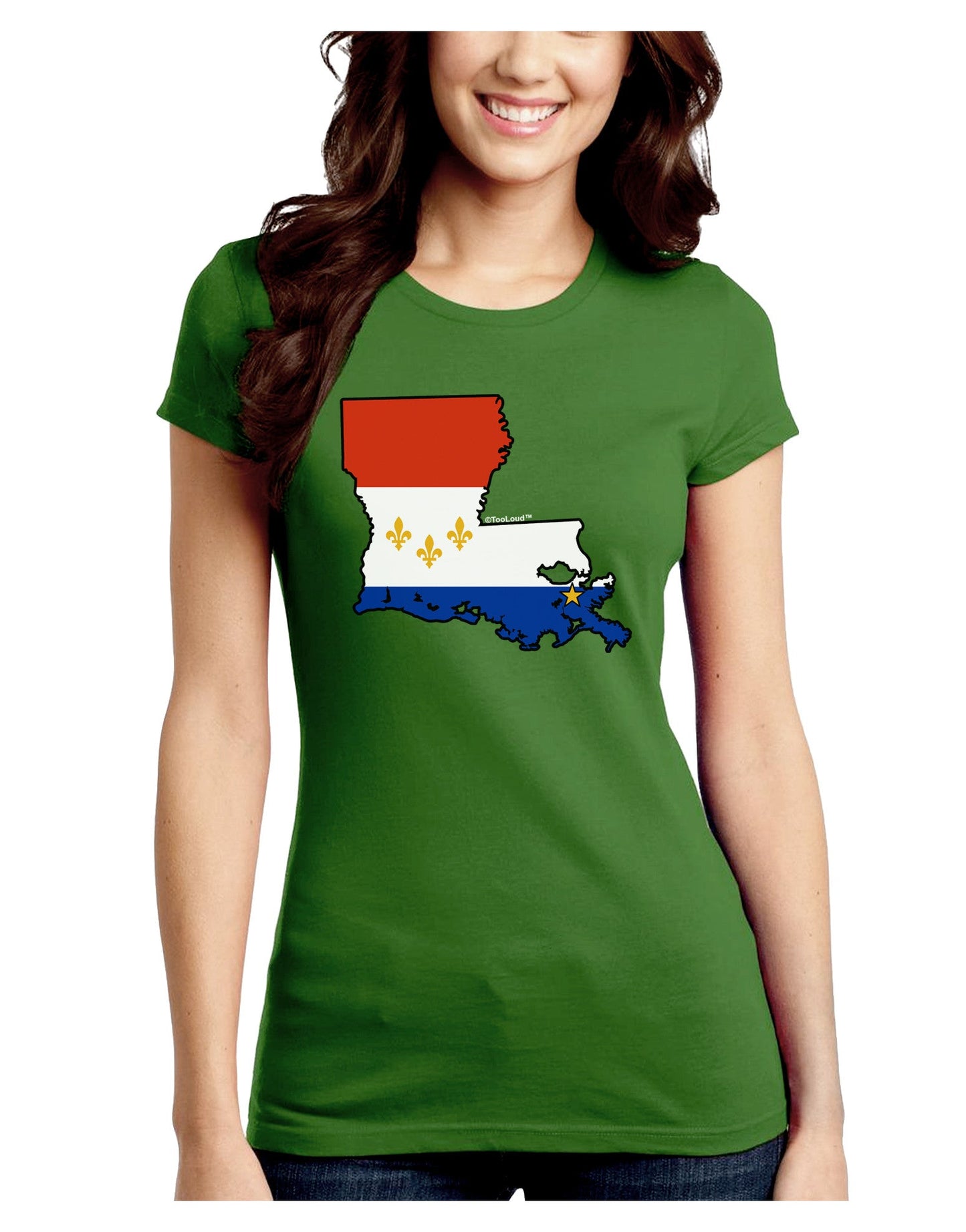 New Orleans Louisiana Flag Juniors Petite Crew Dark T-Shirt-T-Shirts Juniors Tops-TooLoud-Kiwi-Green-Juniors Fitted Small-Davson Sales