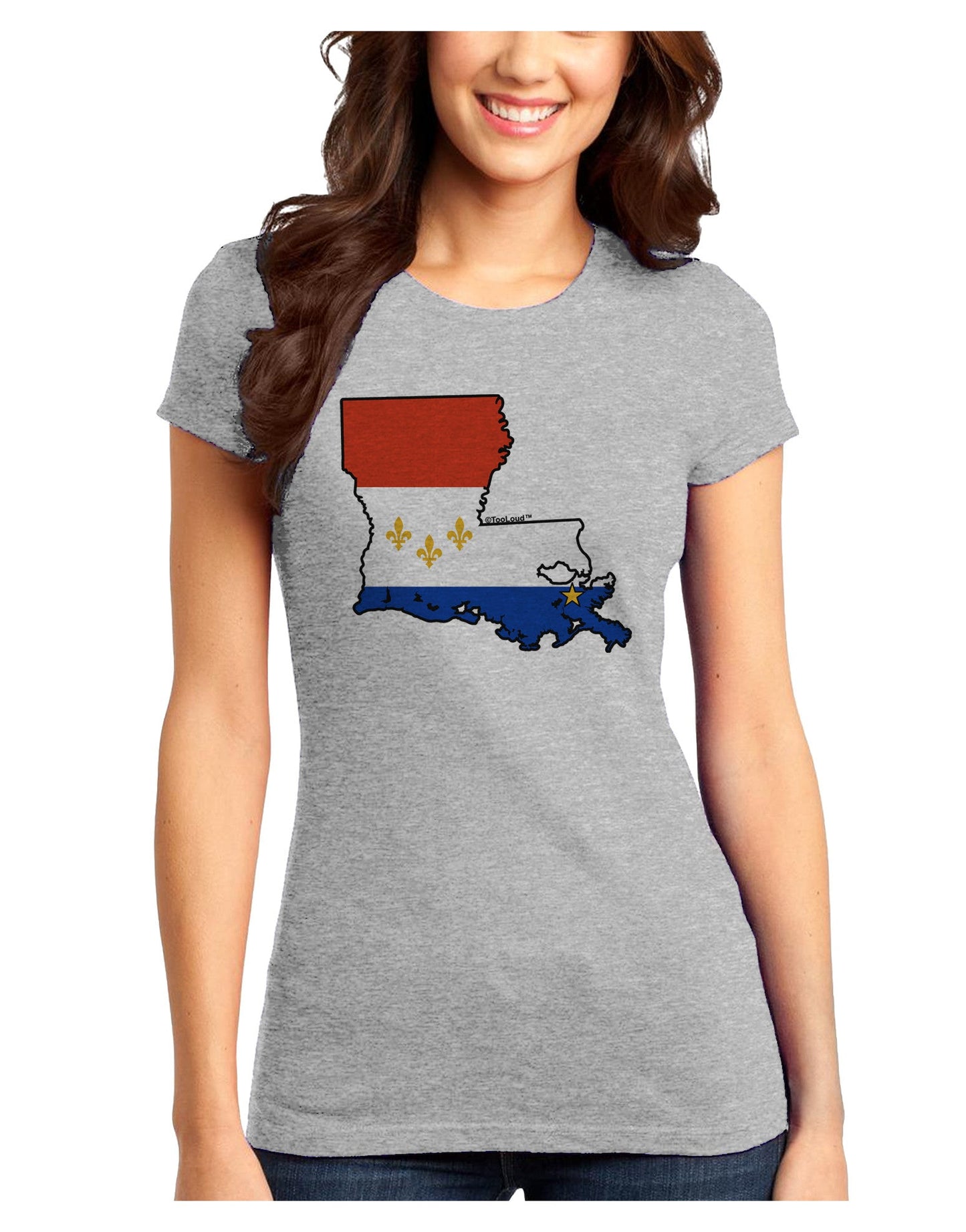 New Orleans Louisiana Flag Juniors Petite T-Shirt-T-Shirts Juniors Tops-TooLoud-Ash-Gray-Juniors Fitted X-Small-Davson Sales