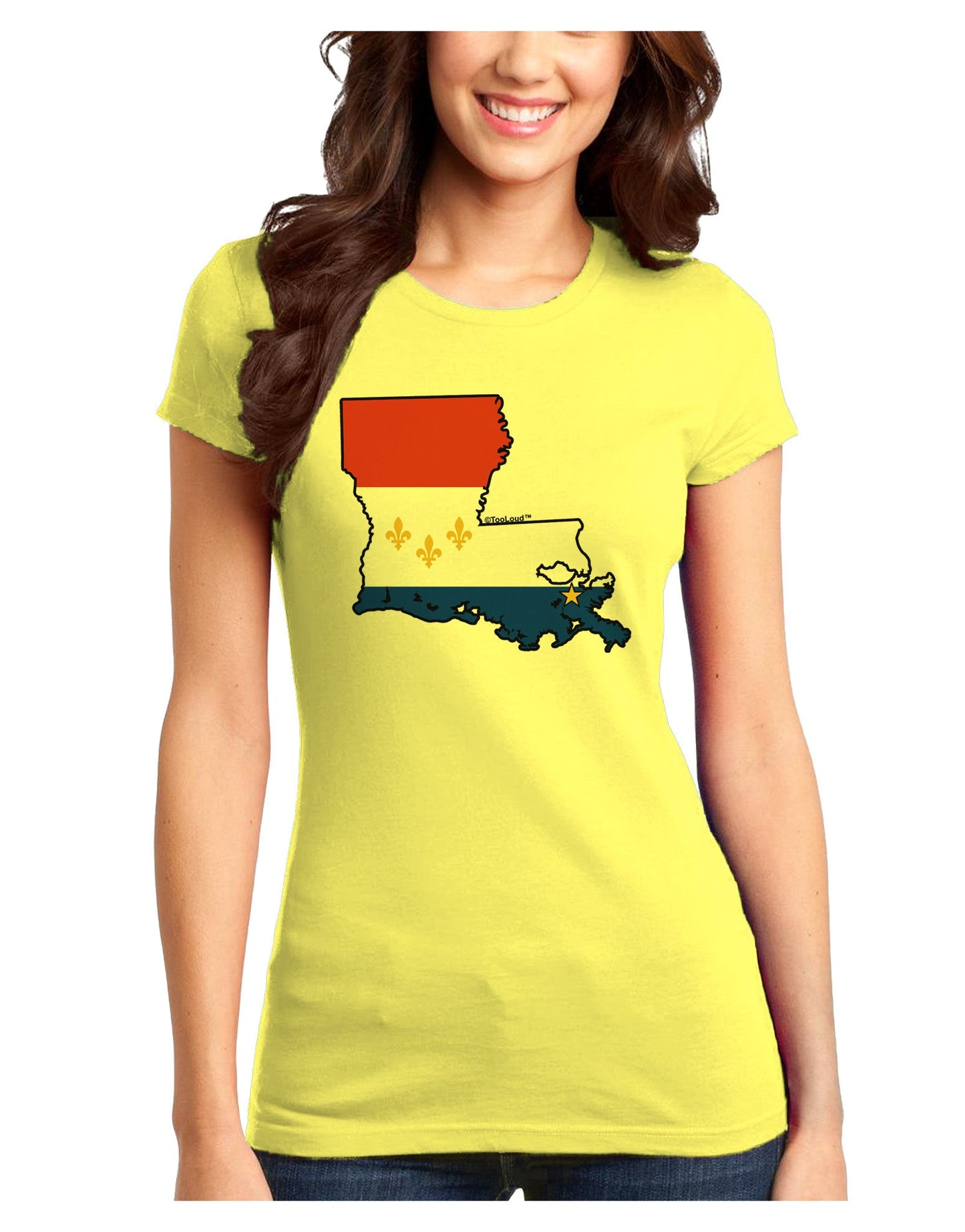 New Orleans Louisiana Flag Juniors Petite T-Shirt-T-Shirts Juniors Tops-TooLoud-Yellow-Juniors Fitted X-Small-Davson Sales