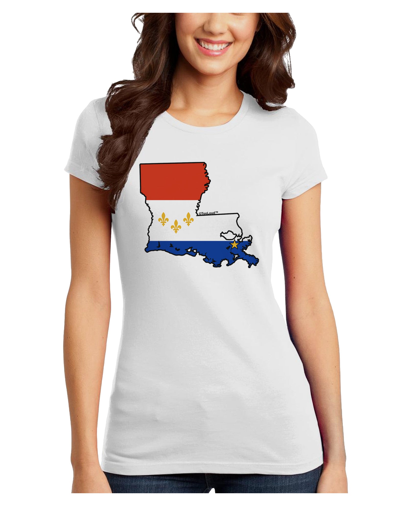 New Orleans Louisiana Flag Juniors Petite T-Shirt-T-Shirts Juniors Tops-TooLoud-White-Juniors Fitted X-Small-Davson Sales