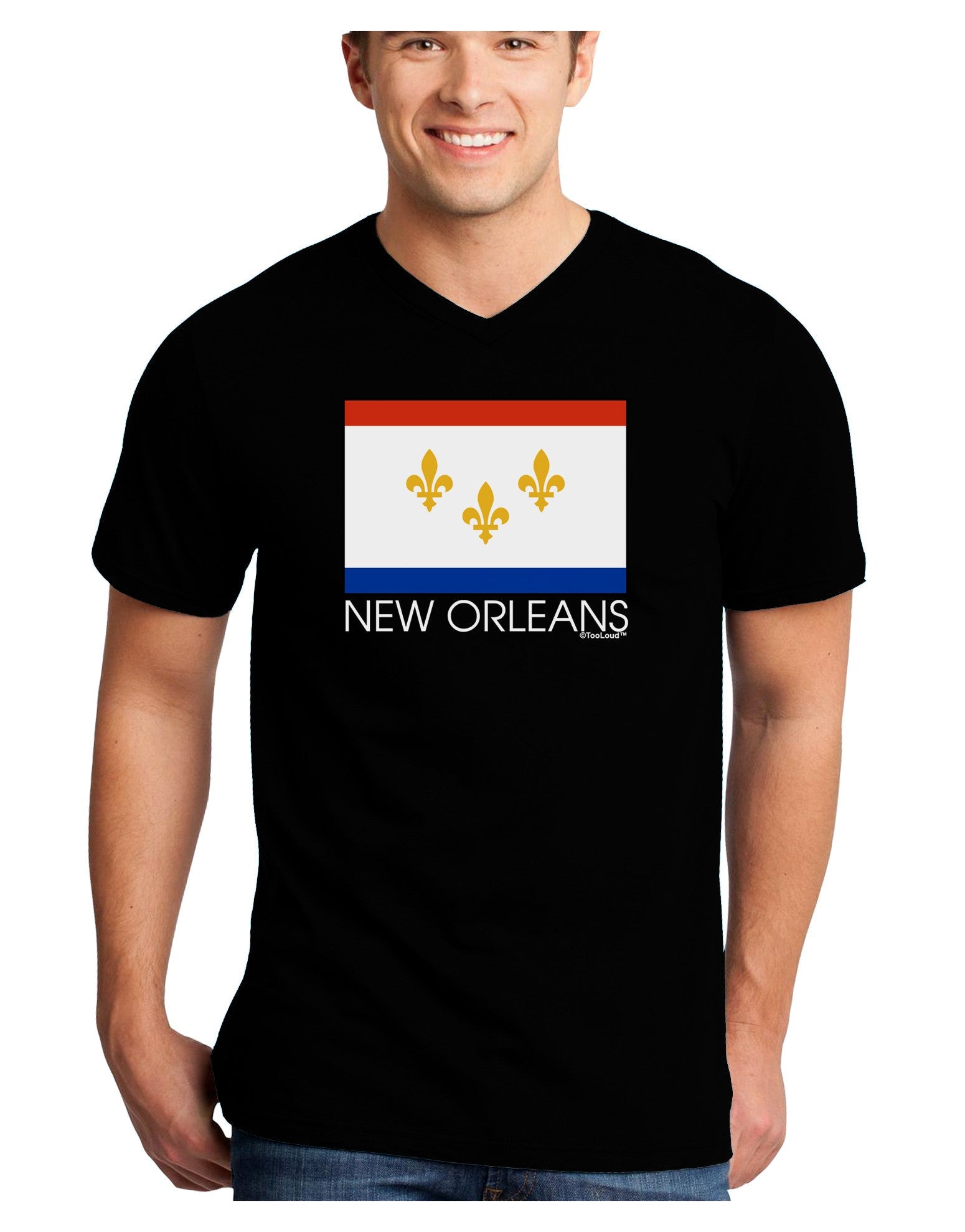 New Orleans Louisiana Flag Text Adult Dark V-Neck T-Shirt-TooLoud-Black-Small-Davson Sales