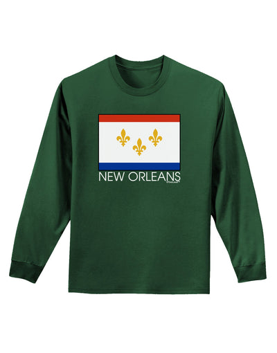 New Orleans Louisiana Flag Text Adult Long Sleeve Dark T-Shirt-TooLoud-Dark-Green-Small-Davson Sales