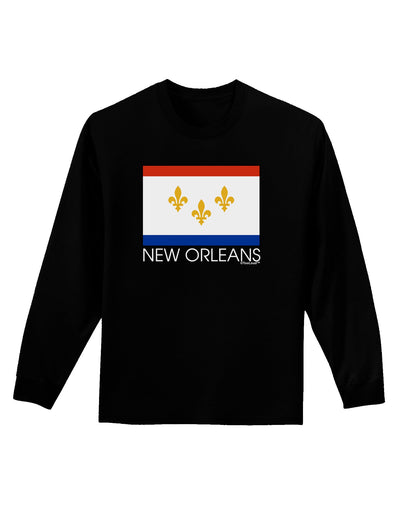 New Orleans Louisiana Flag Text Adult Long Sleeve Dark T-Shirt-TooLoud-Black-Small-Davson Sales