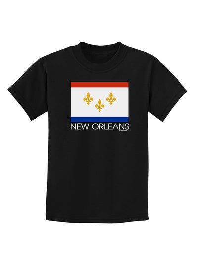 New Orleans Louisiana Flag Text Childrens Dark T-Shirt-Childrens T-Shirt-TooLoud-Black-X-Small-Davson Sales