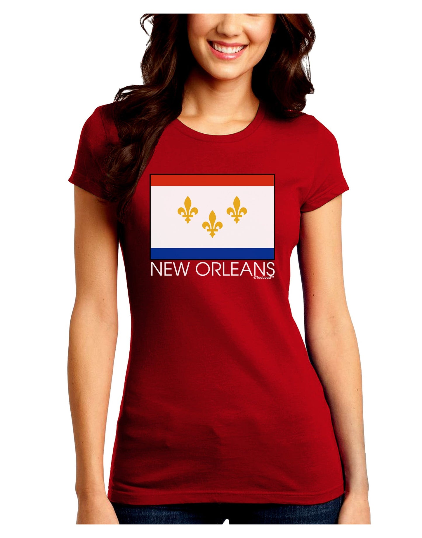 New Orleans Louisiana Flag Text Juniors Petite Crew Dark T-Shirt-T-Shirts Juniors Tops-TooLoud-Red-Juniors Fitted Small-Davson Sales