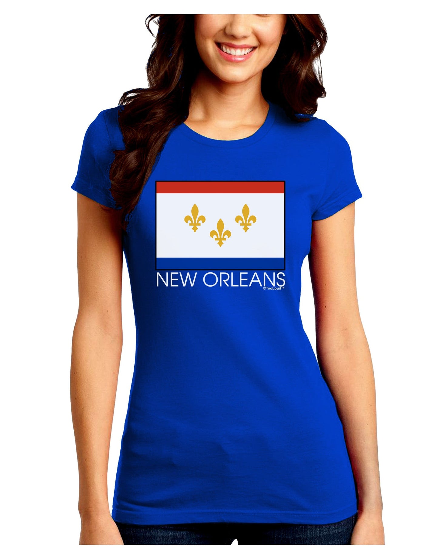 New Orleans Louisiana Flag Text Juniors Petite Crew Dark T-Shirt-T-Shirts Juniors Tops-TooLoud-Royal-Blue-Juniors Fitted Small-Davson Sales
