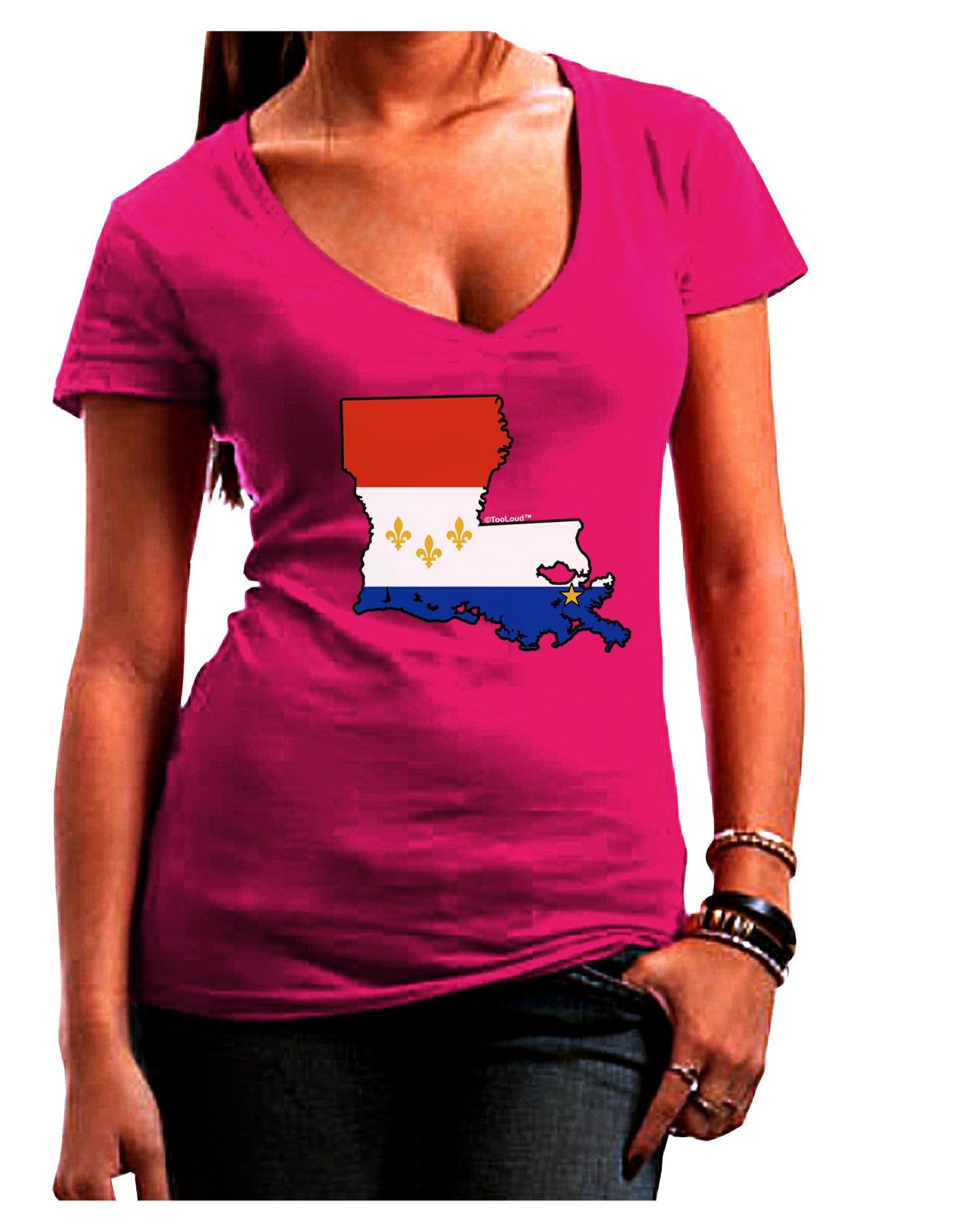 New Orleans Louisiana Flag Womens V-Neck Dark T-Shirt-Womens V-Neck T-Shirts-TooLoud-Hot-Pink-Juniors Fitted Small-Davson Sales