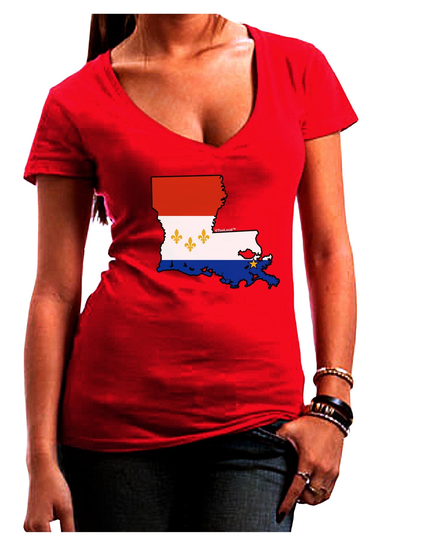 New Orleans Louisiana Flag Womens V-Neck Dark T-Shirt-Womens V-Neck T-Shirts-TooLoud-Red-Juniors Fitted Small-Davson Sales