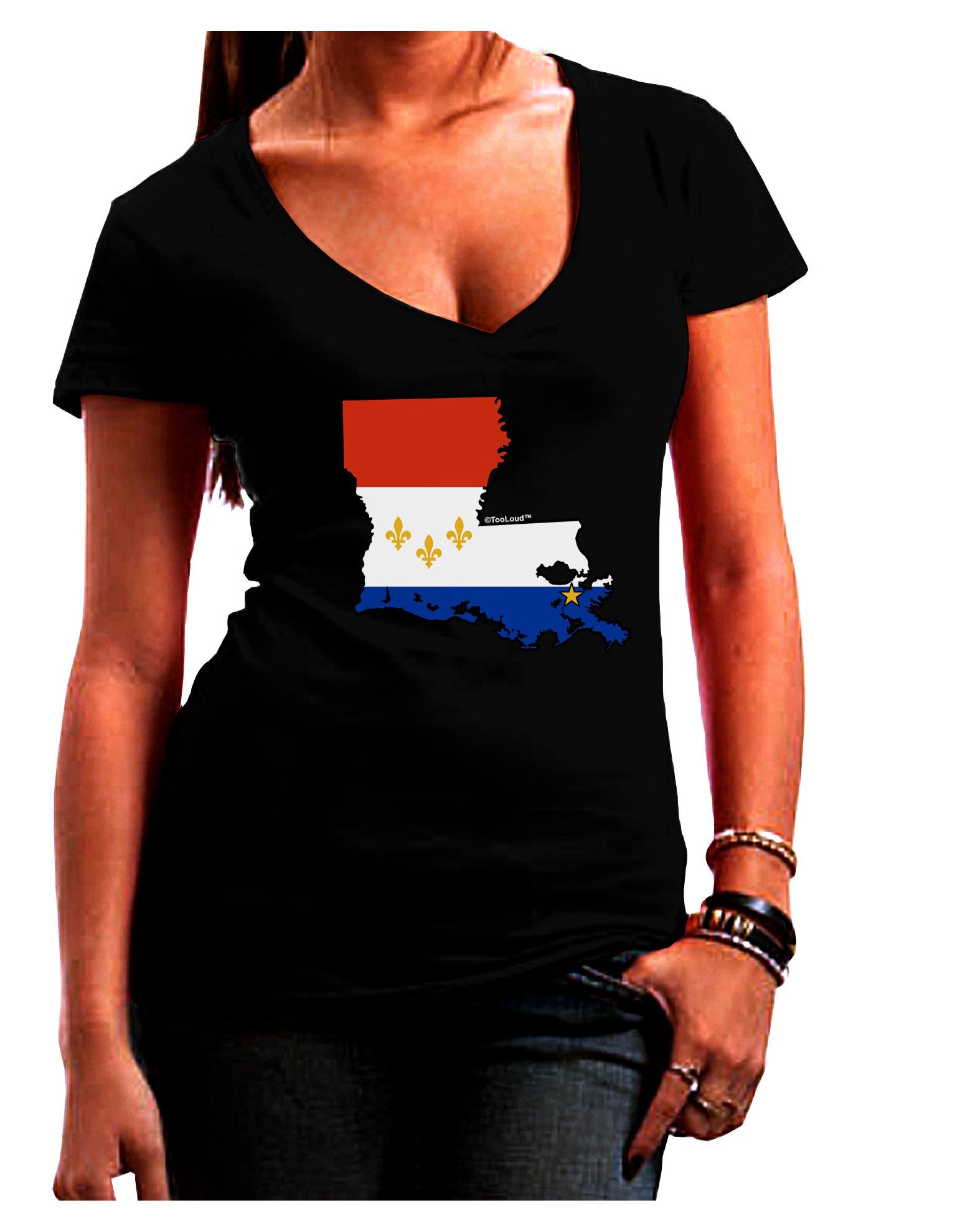 New Orleans Louisiana Flag Womens V-Neck Dark T-Shirt-Womens V-Neck T-Shirts-TooLoud-Black-Juniors Fitted Small-Davson Sales