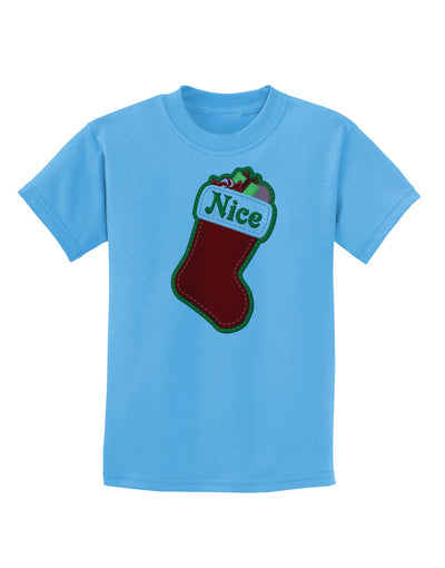 Nice Stocking Cute Christmas Childrens T-Shirt-Childrens T-Shirt-TooLoud-Aquatic-Blue-X-Small-Davson Sales