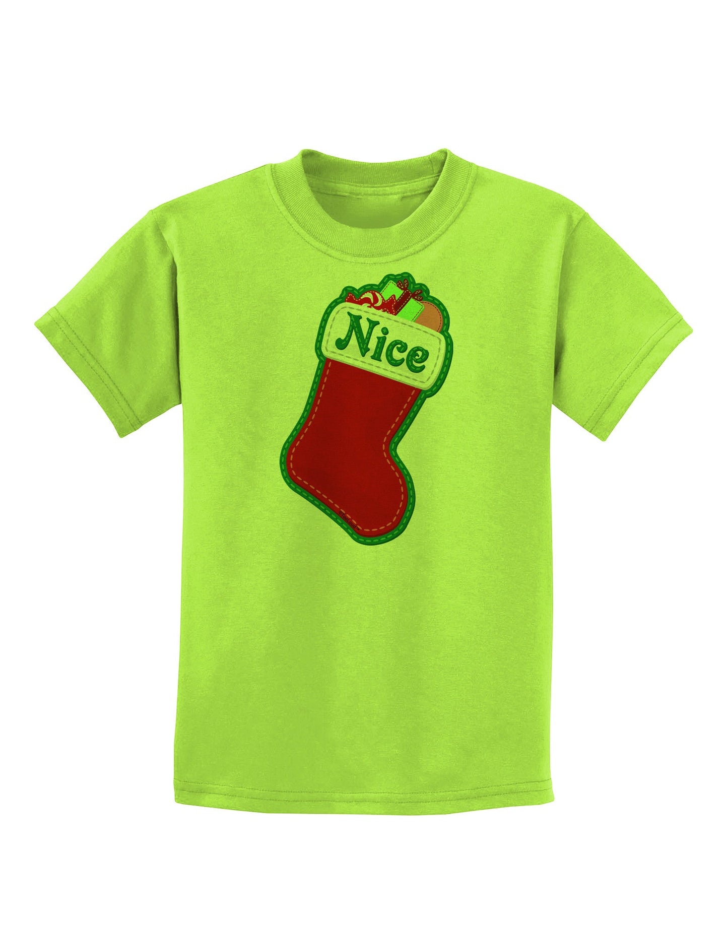 Nice Stocking Cute Christmas Childrens T-Shirt-Childrens T-Shirt-TooLoud-Lime-Green-X-Small-Davson Sales