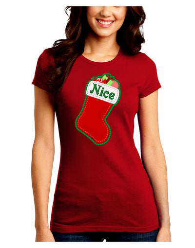 Nice Stocking Cute Christmas Juniors Crew Dark T-Shirt-T-Shirts Juniors Tops-TooLoud-Red-Juniors Fitted Small-Davson Sales