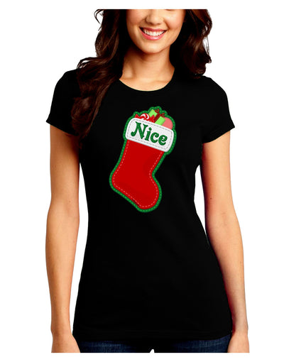 Nice Stocking Cute Christmas Juniors Crew Dark T-Shirt-T-Shirts Juniors Tops-TooLoud-Black-Juniors Fitted Small-Davson Sales