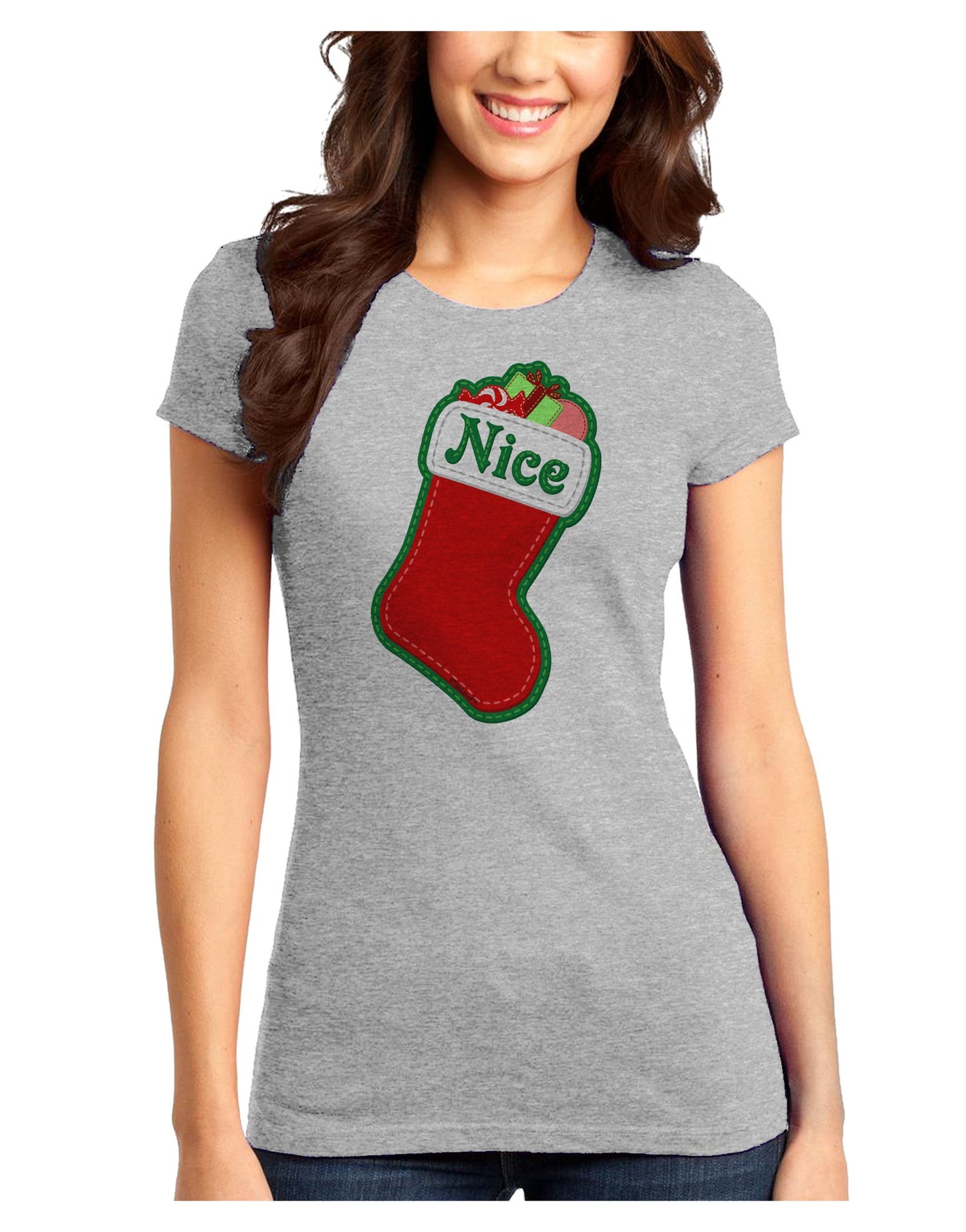 Nice Stocking Cute Christmas Juniors T-Shirt-Womens Juniors T-Shirt-TooLoud-Ash-Gray-Juniors Fitted X-Small-Davson Sales