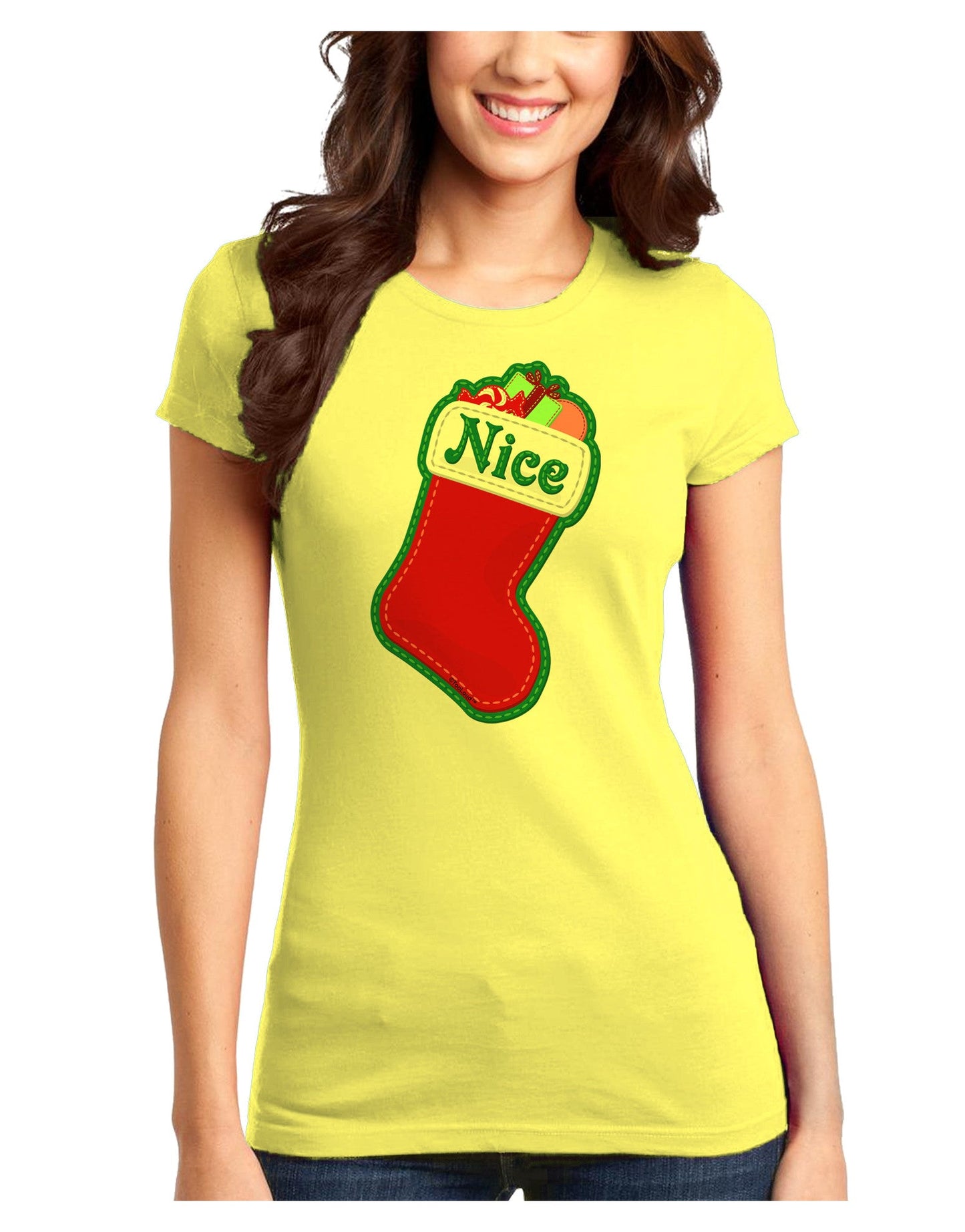 Nice Stocking Cute Christmas Juniors T-Shirt-Womens Juniors T-Shirt-TooLoud-Yellow-Juniors Fitted X-Small-Davson Sales