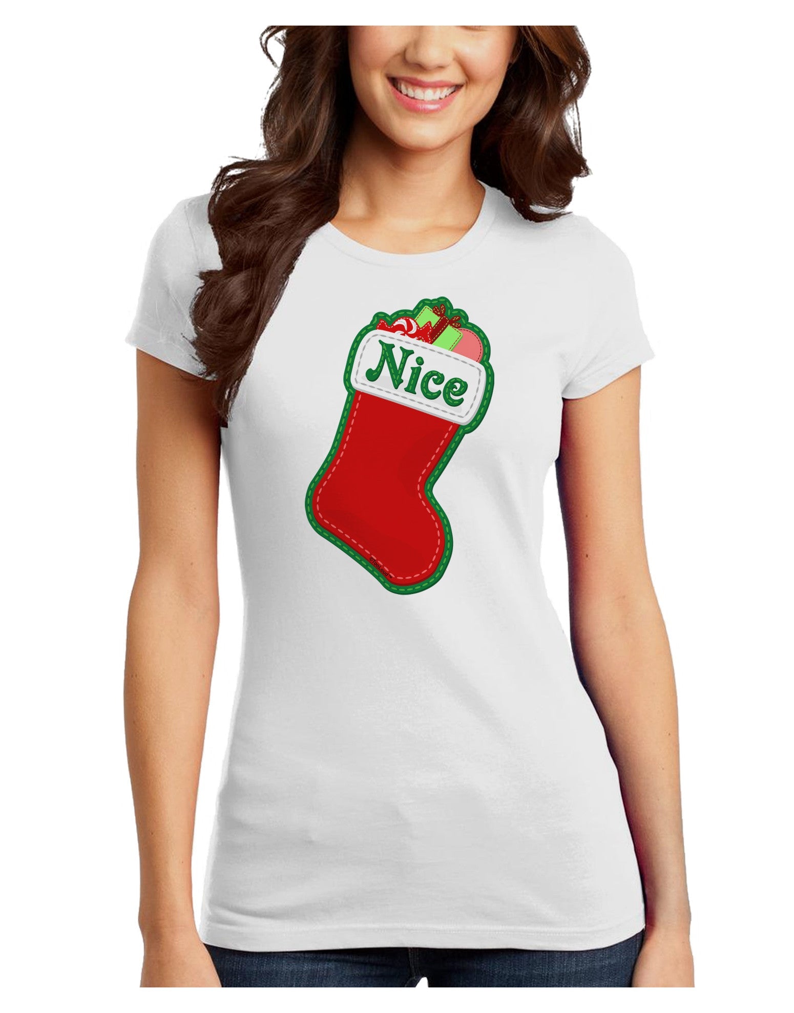 Nice Stocking Cute Christmas Juniors T-Shirt-Womens Juniors T-Shirt-TooLoud-White-Juniors Fitted X-Small-Davson Sales