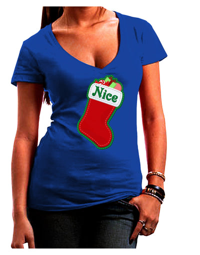 Nice Stocking Cute Christmas Juniors V-Neck Dark T-Shirt-Womens V-Neck T-Shirts-TooLoud-Royal-Blue-Juniors Fitted Small-Davson Sales