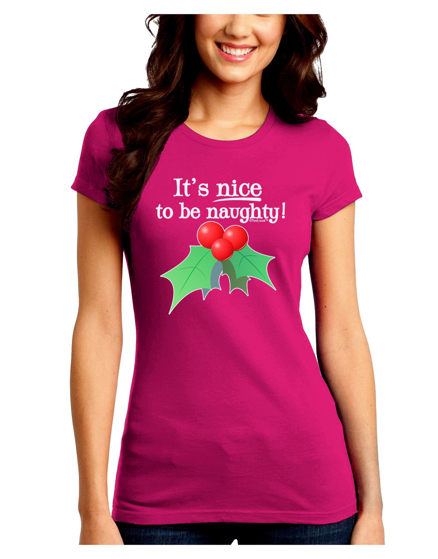 Nice to be Naughty Juniors Crew Dark T-Shirt-T-Shirts Juniors Tops-TooLoud-Hot-Pink-Juniors Fitted Small-Davson Sales